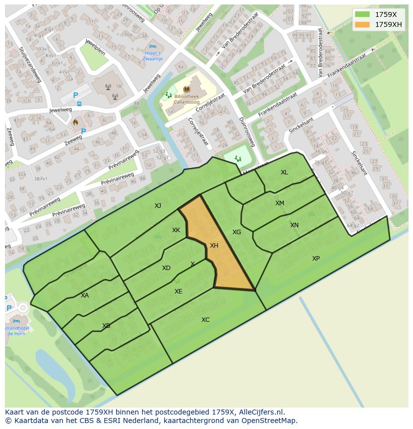 Afbeelding van het postcodegebied 1759 XH op de kaart.