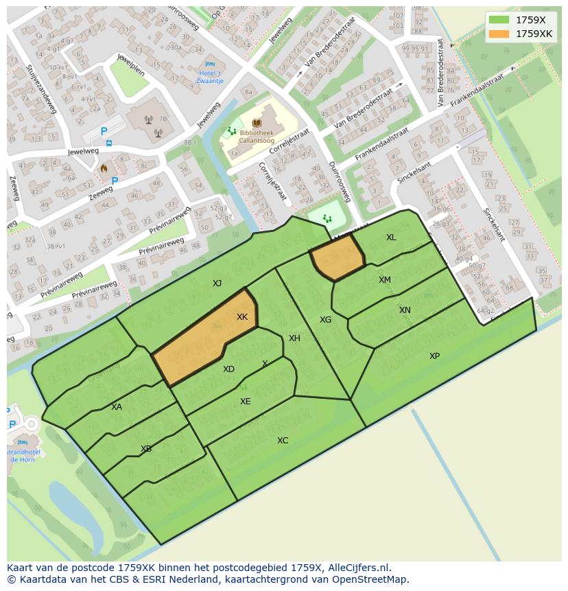 Afbeelding van het postcodegebied 1759 XK op de kaart.