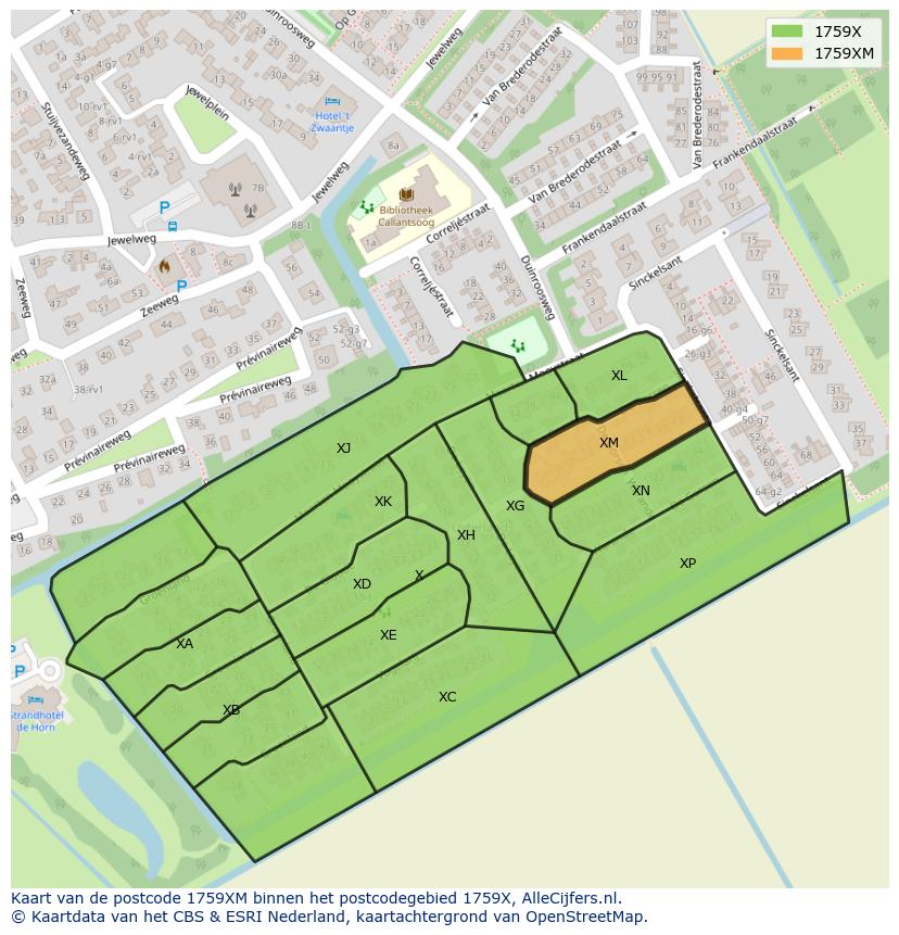 Afbeelding van het postcodegebied 1759 XM op de kaart.