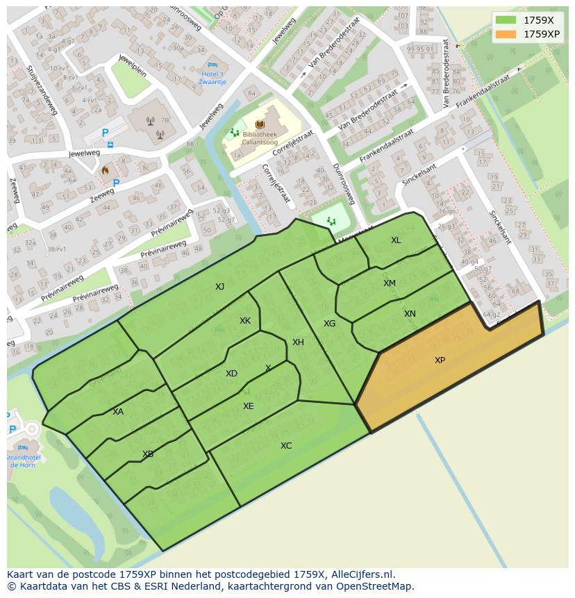Afbeelding van het postcodegebied 1759 XP op de kaart.