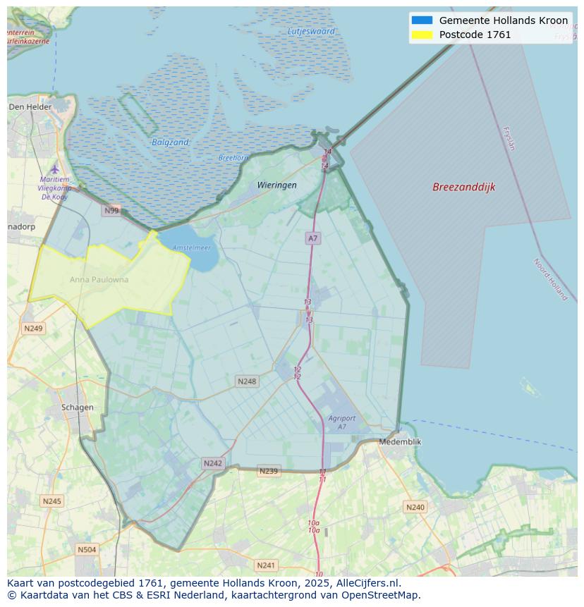 Afbeelding van het postcodegebied 1761 op de kaart.