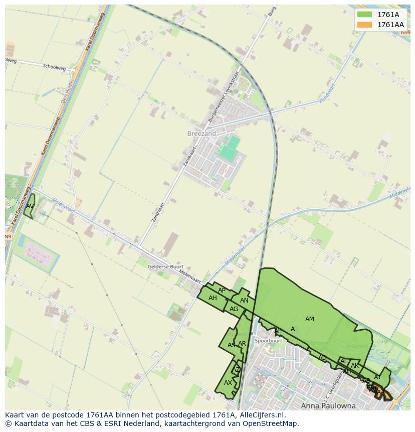 Afbeelding van het postcodegebied 1761 AA op de kaart.