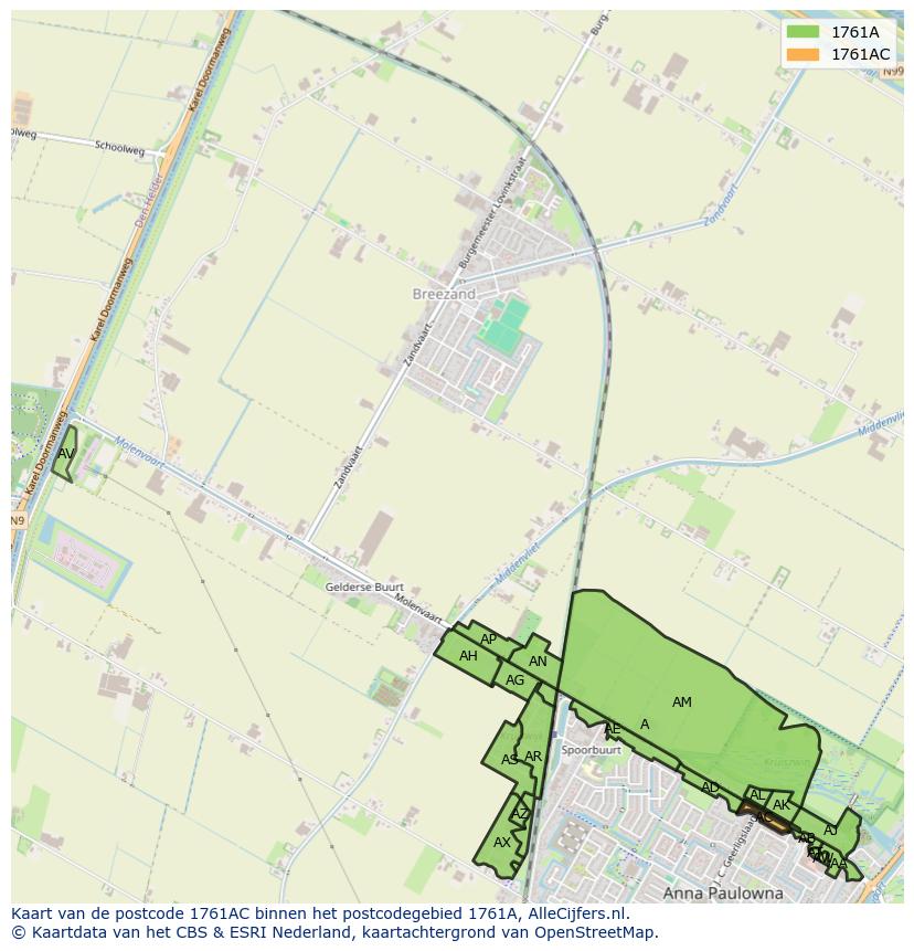 Afbeelding van het postcodegebied 1761 AC op de kaart.