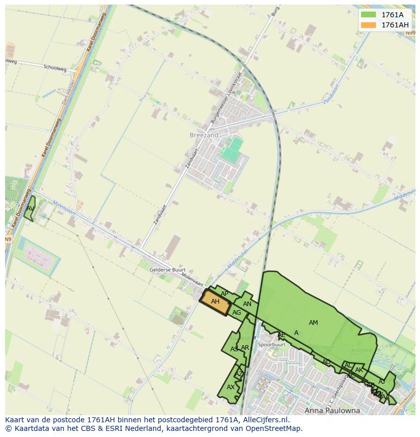 Afbeelding van het postcodegebied 1761 AH op de kaart.
