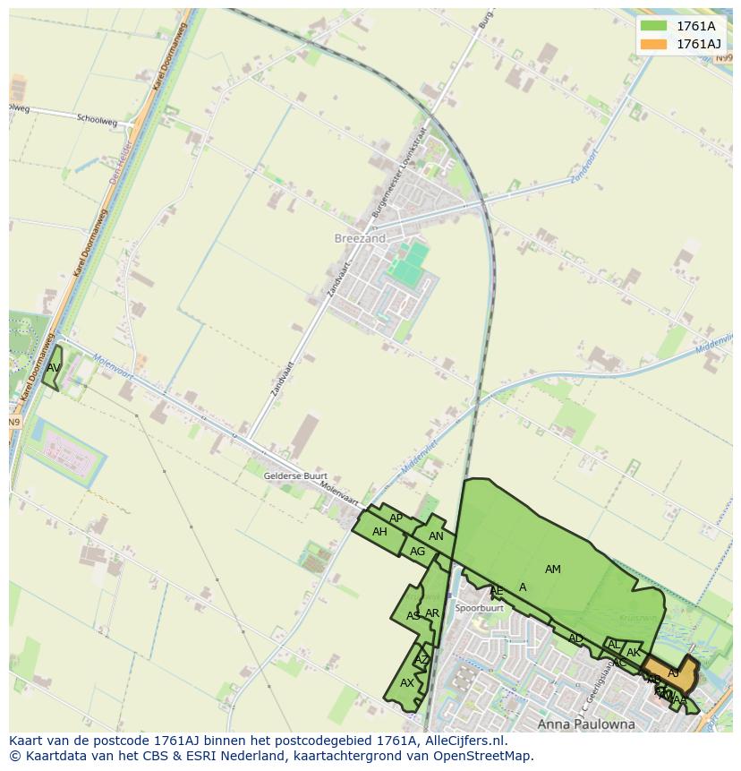 Afbeelding van het postcodegebied 1761 AJ op de kaart.