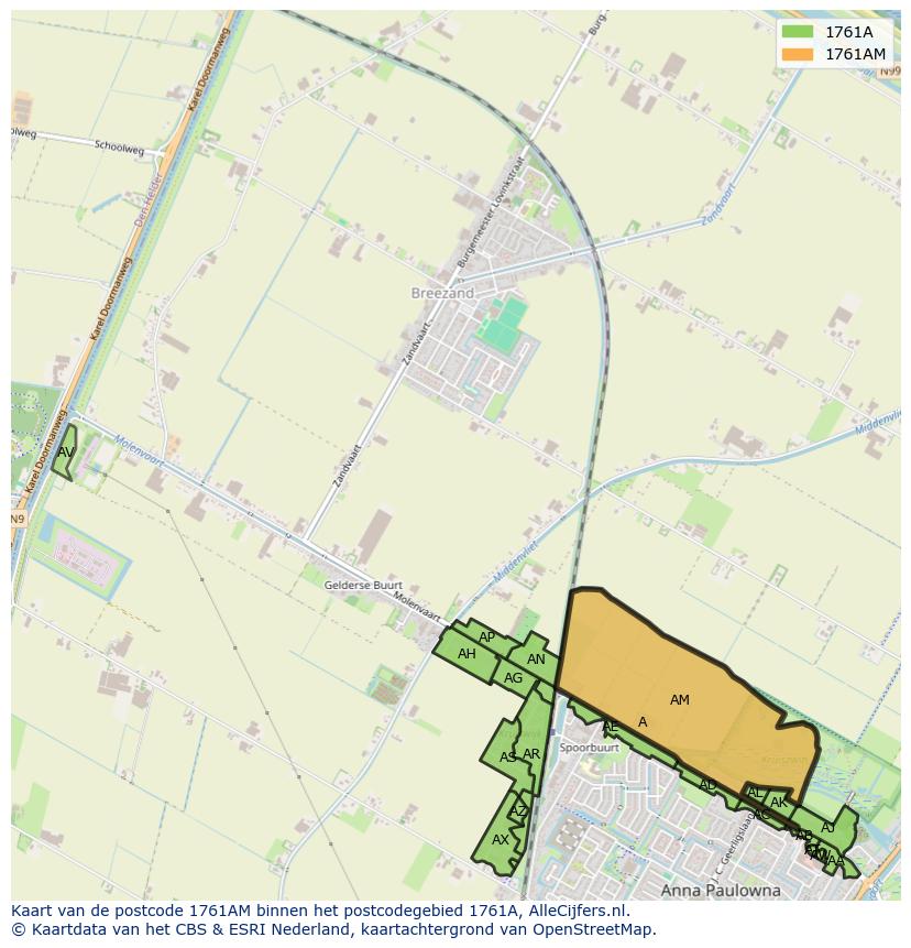 Afbeelding van het postcodegebied 1761 AM op de kaart.