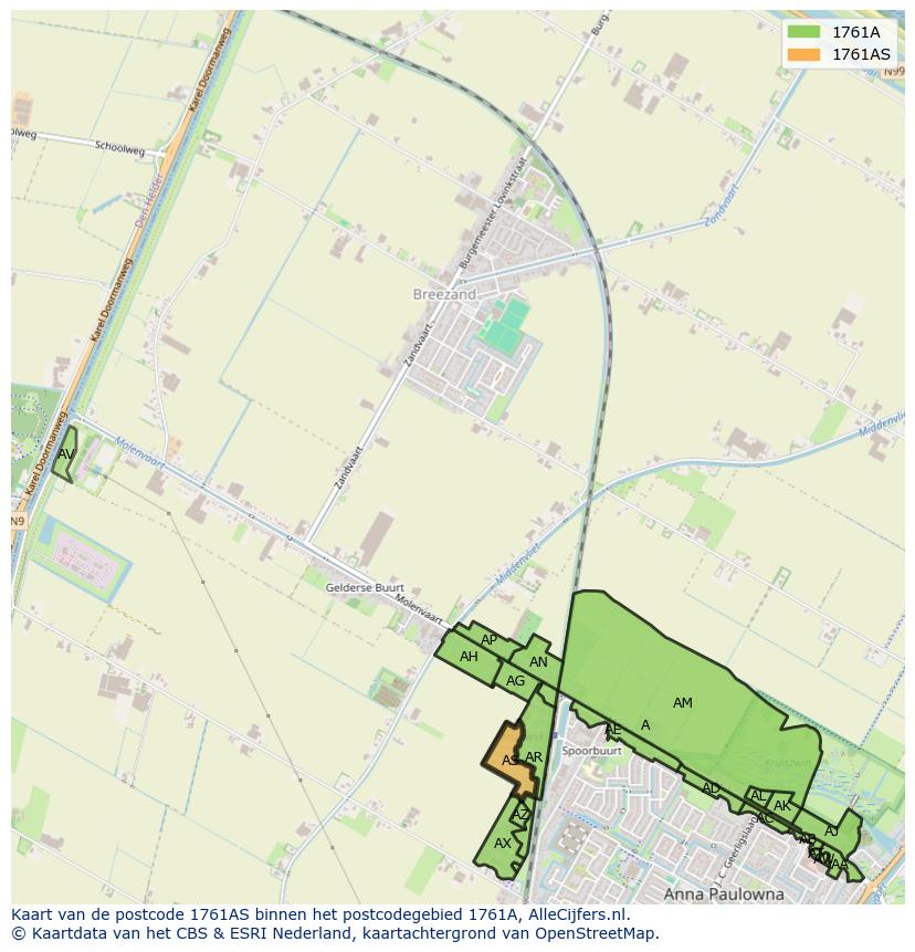 Afbeelding van het postcodegebied 1761 AS op de kaart.