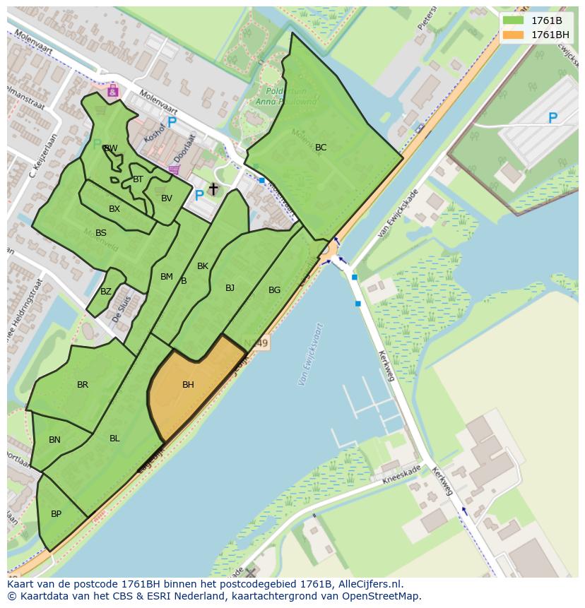 Afbeelding van het postcodegebied 1761 BH op de kaart.
