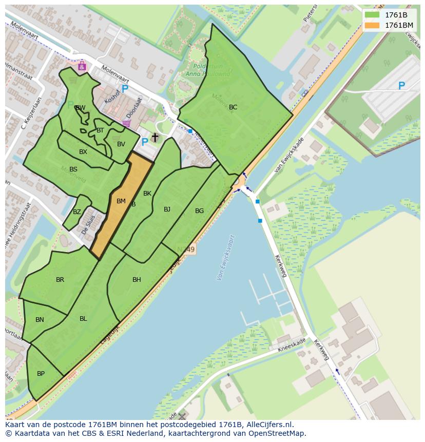 Afbeelding van het postcodegebied 1761 BM op de kaart.