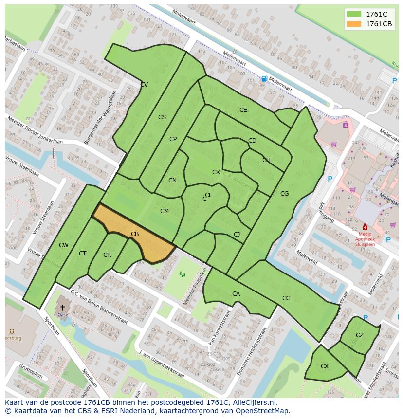 Afbeelding van het postcodegebied 1761 CB op de kaart.