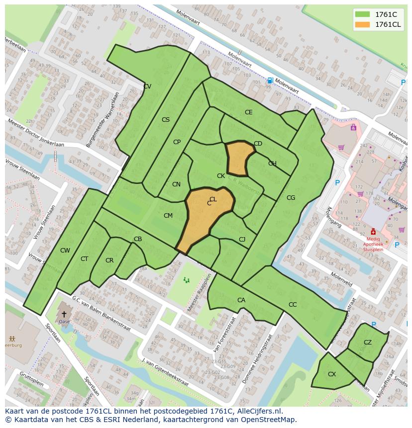 Afbeelding van het postcodegebied 1761 CL op de kaart.