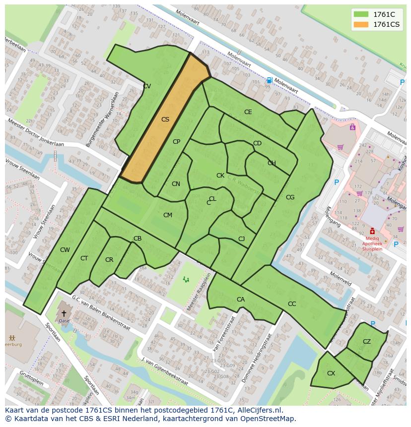Afbeelding van het postcodegebied 1761 CS op de kaart.