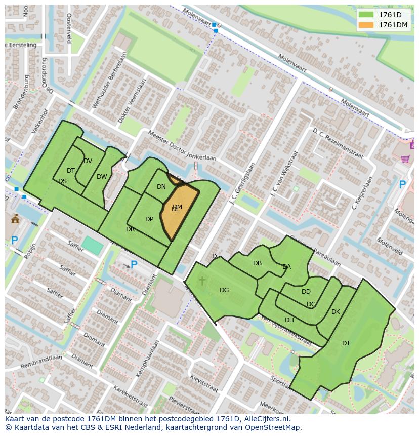 Afbeelding van het postcodegebied 1761 DM op de kaart.
