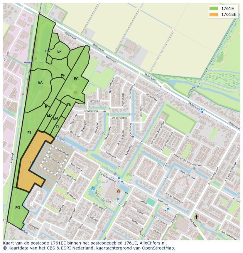 Afbeelding van het postcodegebied 1761 EE op de kaart.
