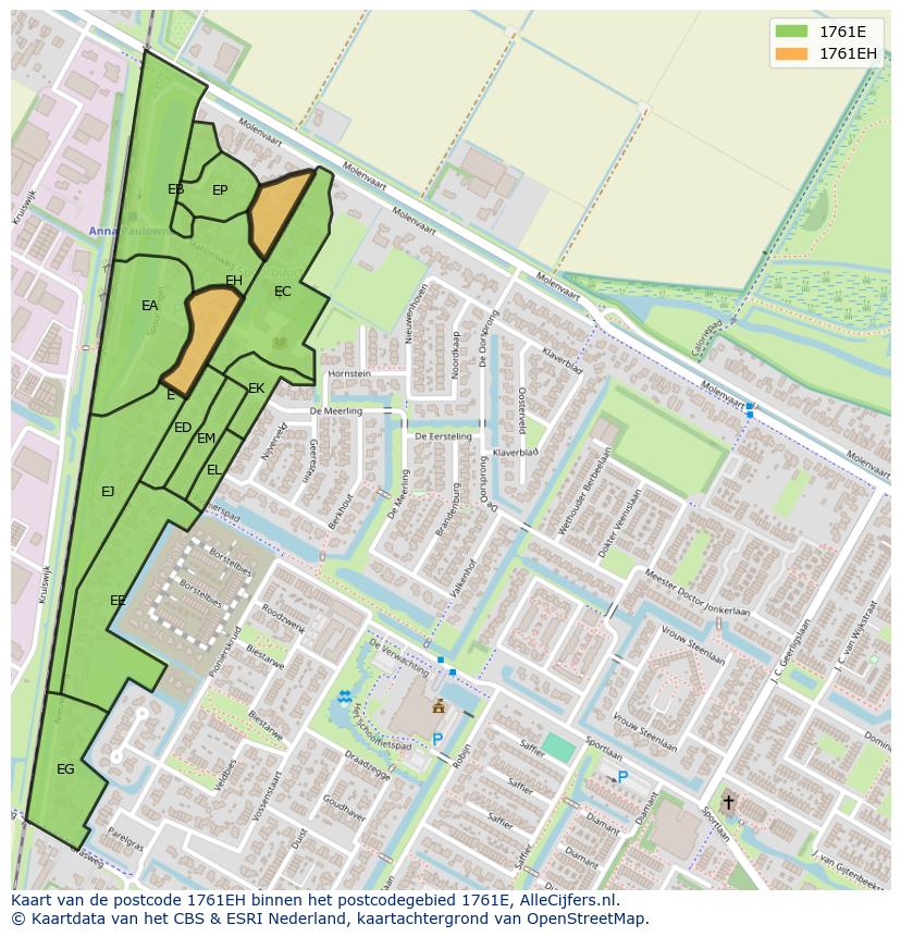 Afbeelding van het postcodegebied 1761 EH op de kaart.
