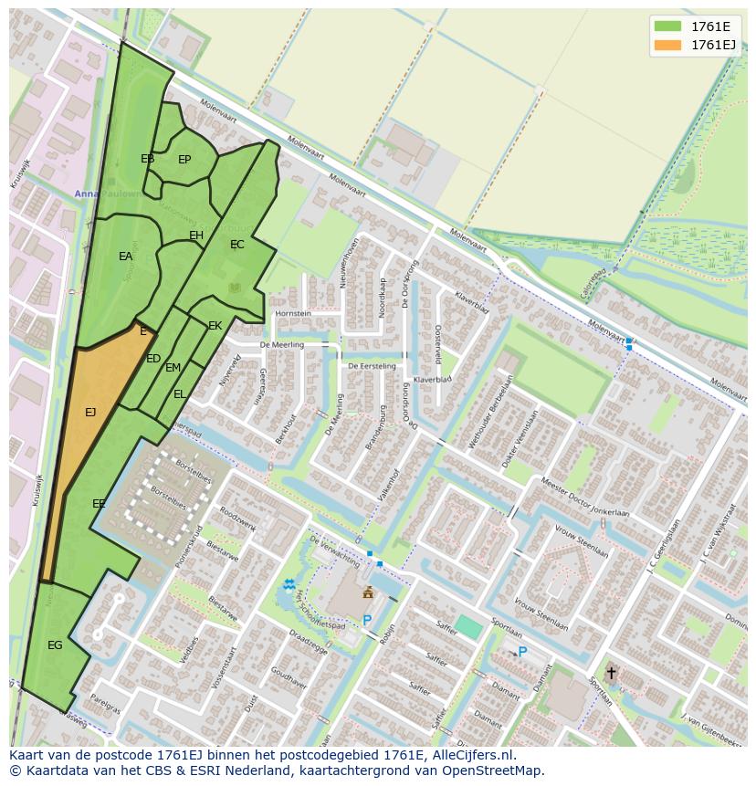 Afbeelding van het postcodegebied 1761 EJ op de kaart.
