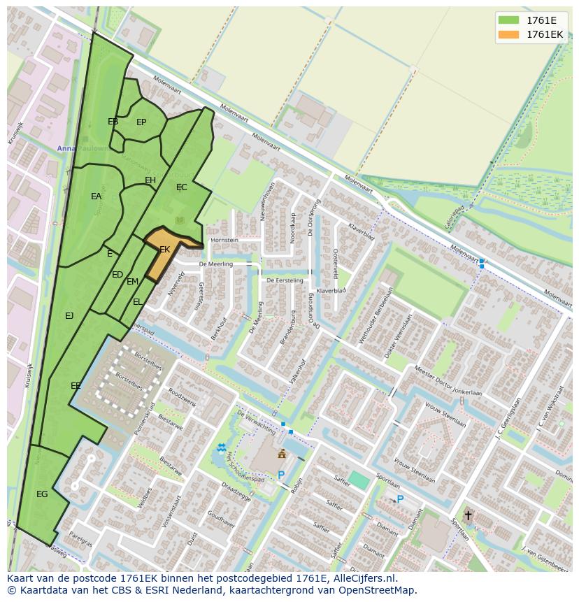 Afbeelding van het postcodegebied 1761 EK op de kaart.