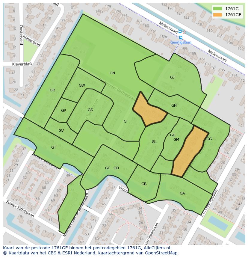 Afbeelding van het postcodegebied 1761 GE op de kaart.