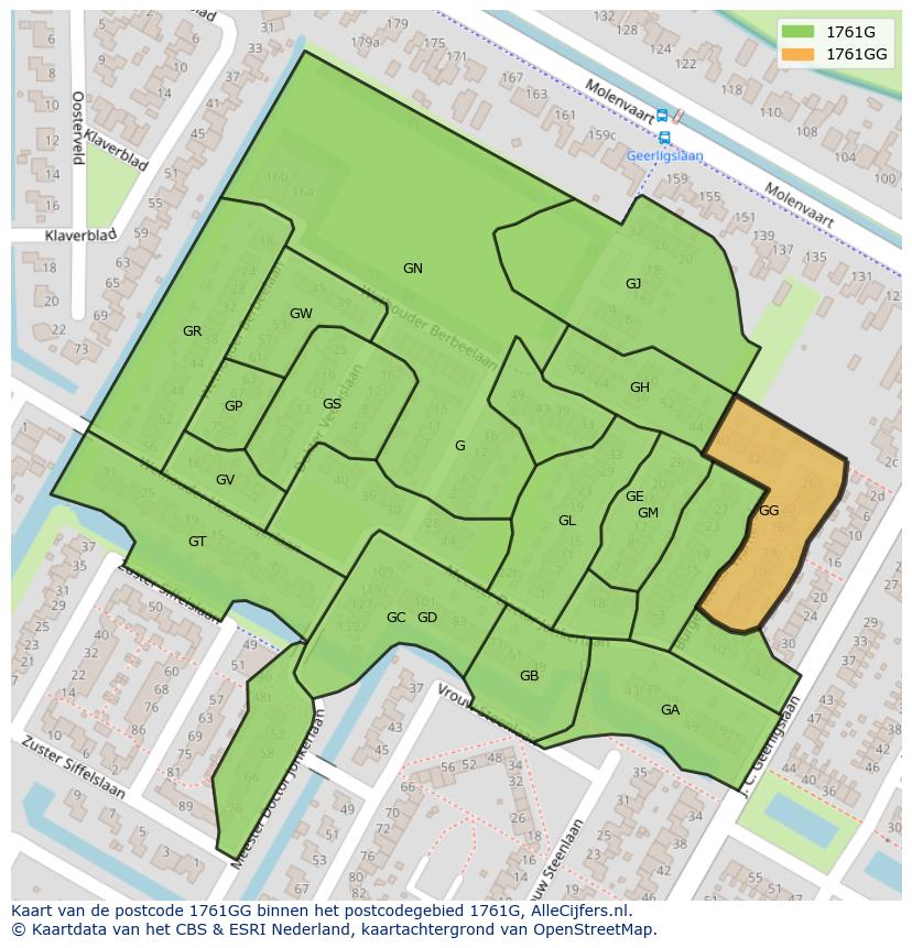 Afbeelding van het postcodegebied 1761 GG op de kaart.