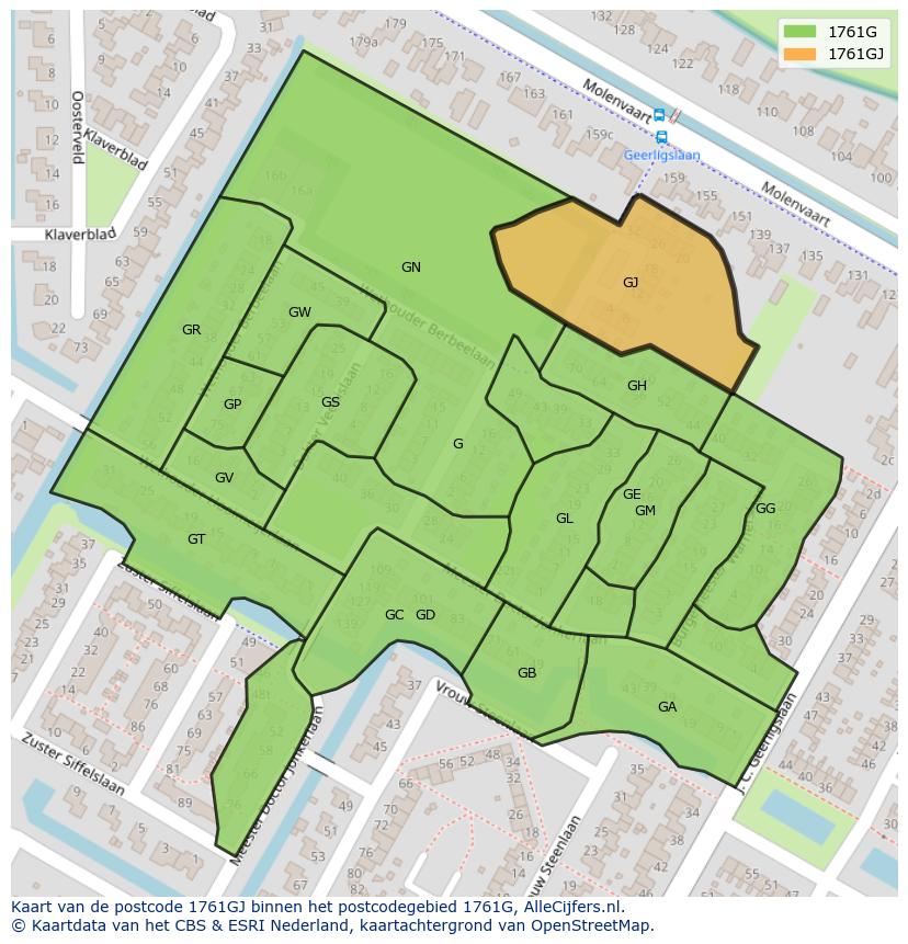 Afbeelding van het postcodegebied 1761 GJ op de kaart.