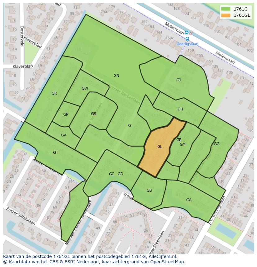 Afbeelding van het postcodegebied 1761 GL op de kaart.