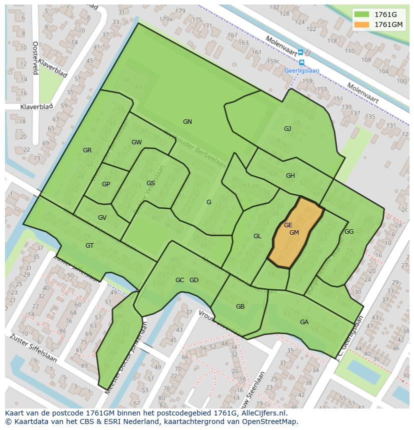 Afbeelding van het postcodegebied 1761 GM op de kaart.