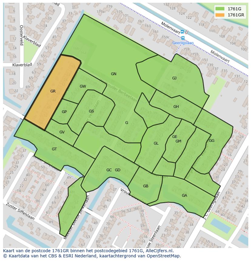 Afbeelding van het postcodegebied 1761 GR op de kaart.