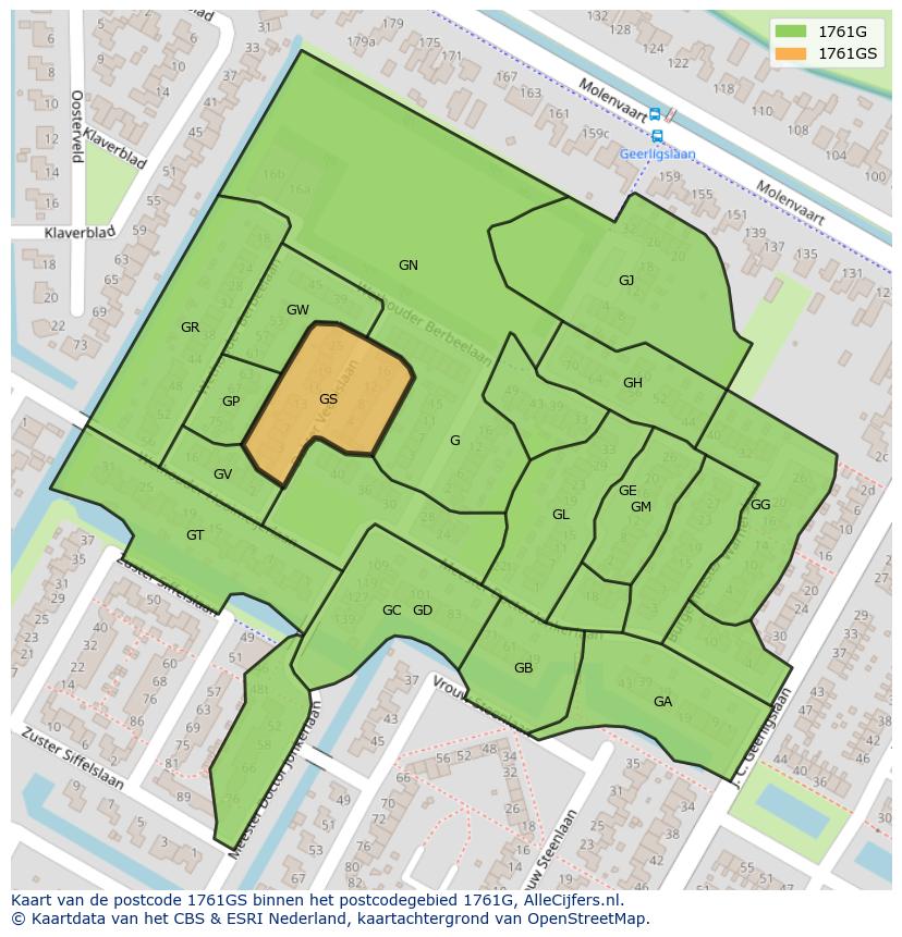 Afbeelding van het postcodegebied 1761 GS op de kaart.