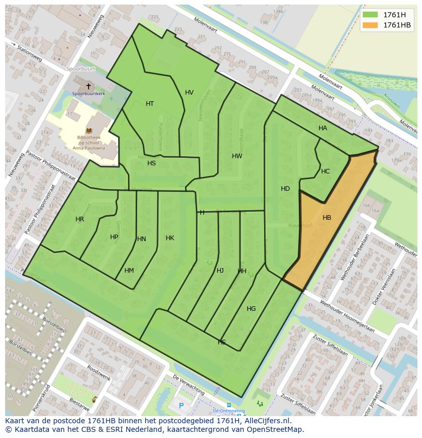 Afbeelding van het postcodegebied 1761 HB op de kaart.