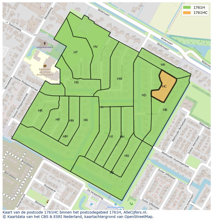 Afbeelding van het postcodegebied 1761 HC op de kaart.