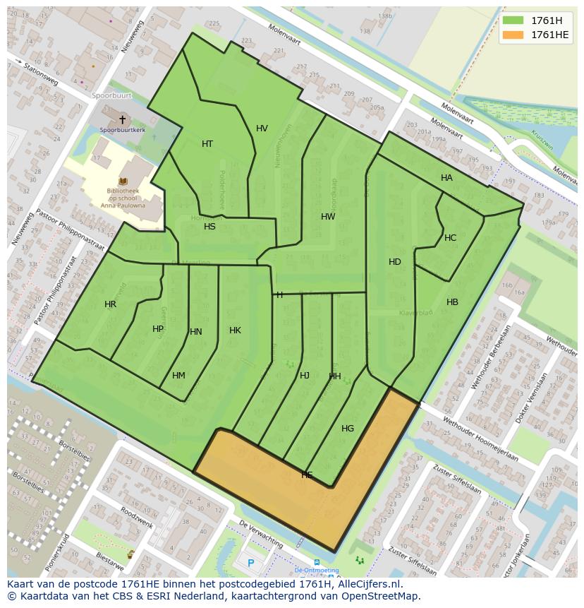 Afbeelding van het postcodegebied 1761 HE op de kaart.