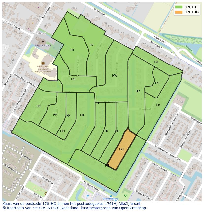 Afbeelding van het postcodegebied 1761 HG op de kaart.