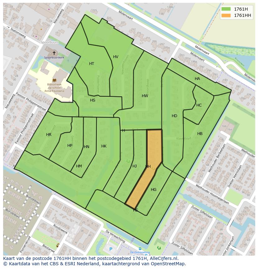 Afbeelding van het postcodegebied 1761 HH op de kaart.
