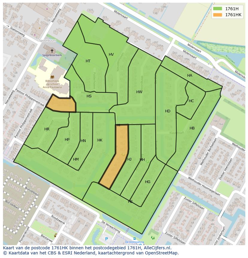 Afbeelding van het postcodegebied 1761 HK op de kaart.