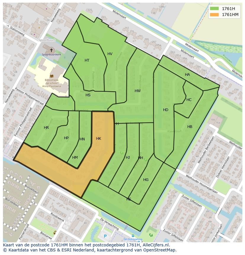 Afbeelding van het postcodegebied 1761 HM op de kaart.