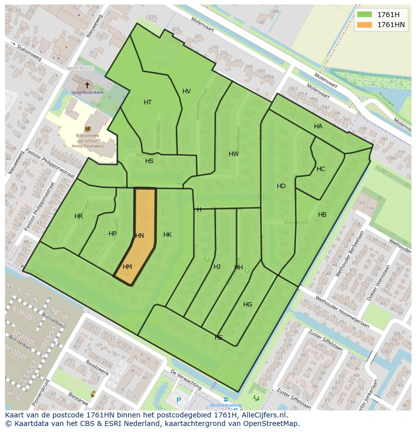 Afbeelding van het postcodegebied 1761 HN op de kaart.