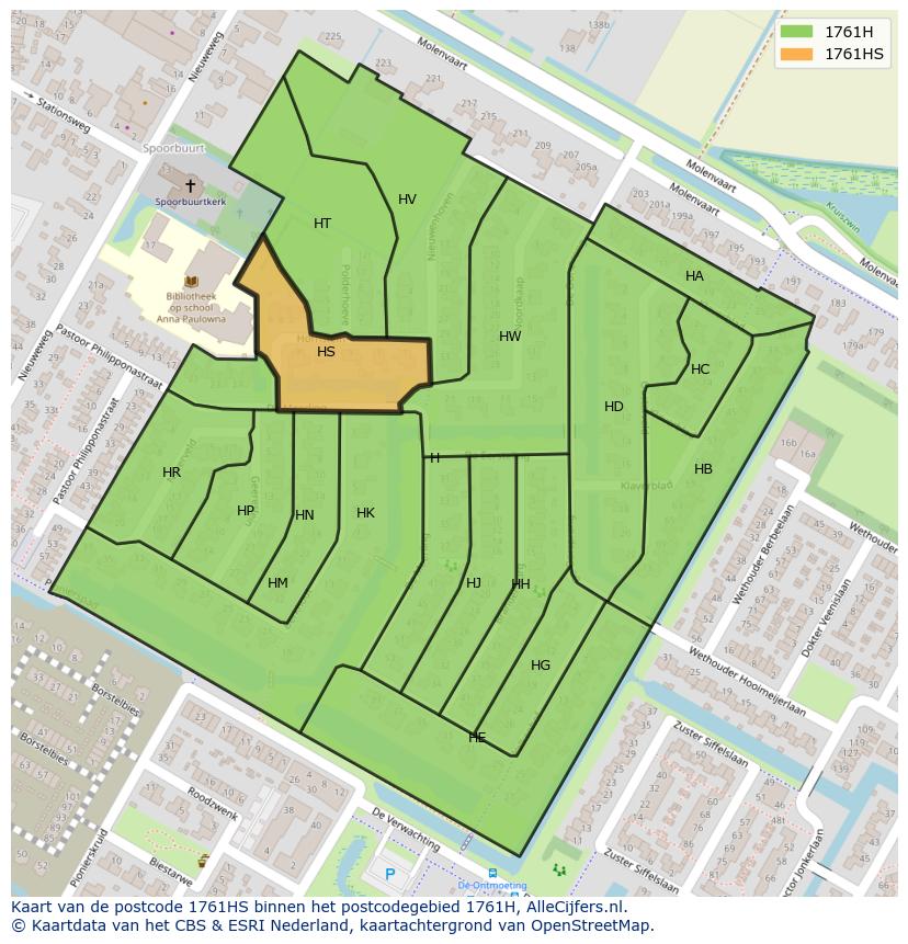 Afbeelding van het postcodegebied 1761 HS op de kaart.