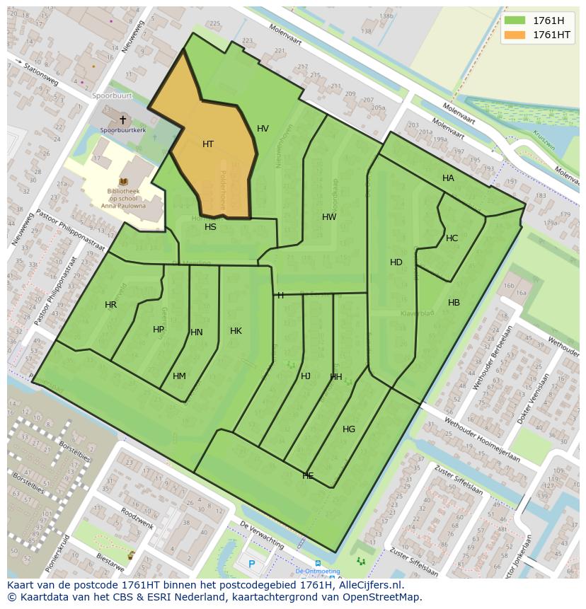 Afbeelding van het postcodegebied 1761 HT op de kaart.