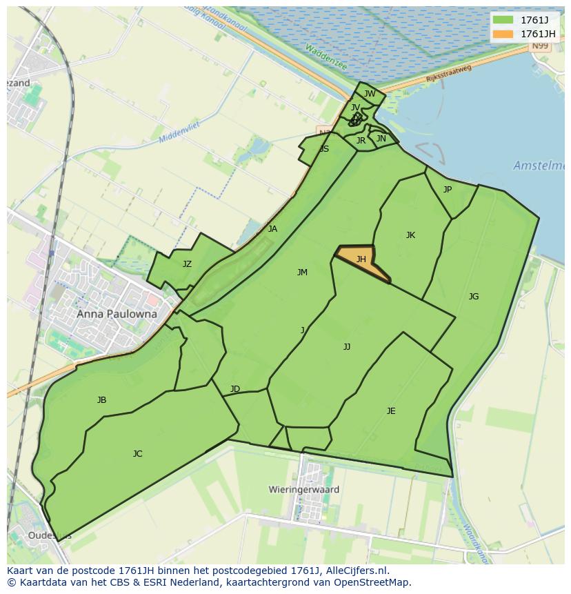 Afbeelding van het postcodegebied 1761 JH op de kaart.