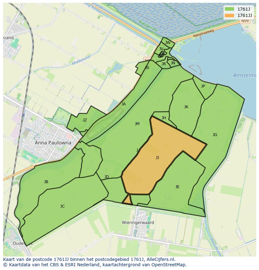 Afbeelding van het postcodegebied 1761 JJ op de kaart.