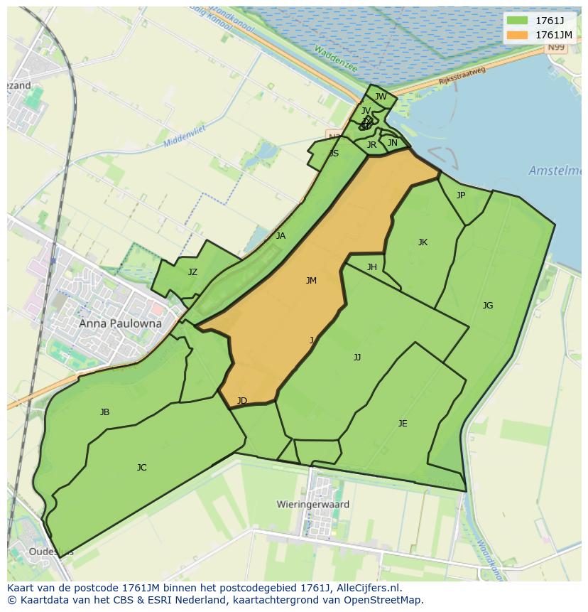 Afbeelding van het postcodegebied 1761 JM op de kaart.