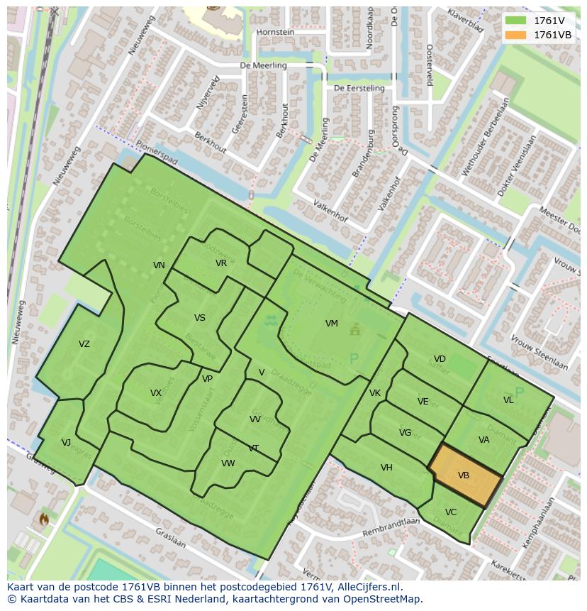 Afbeelding van het postcodegebied 1761 VB op de kaart.