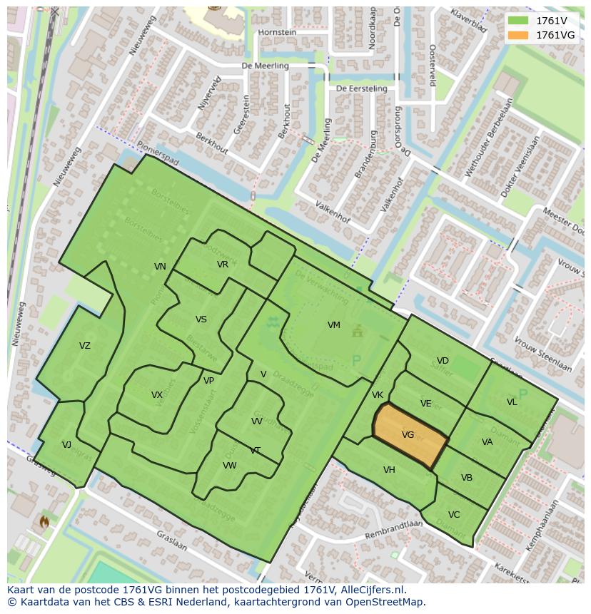 Afbeelding van het postcodegebied 1761 VG op de kaart.
