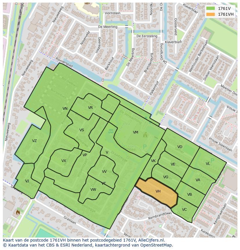 Afbeelding van het postcodegebied 1761 VH op de kaart.