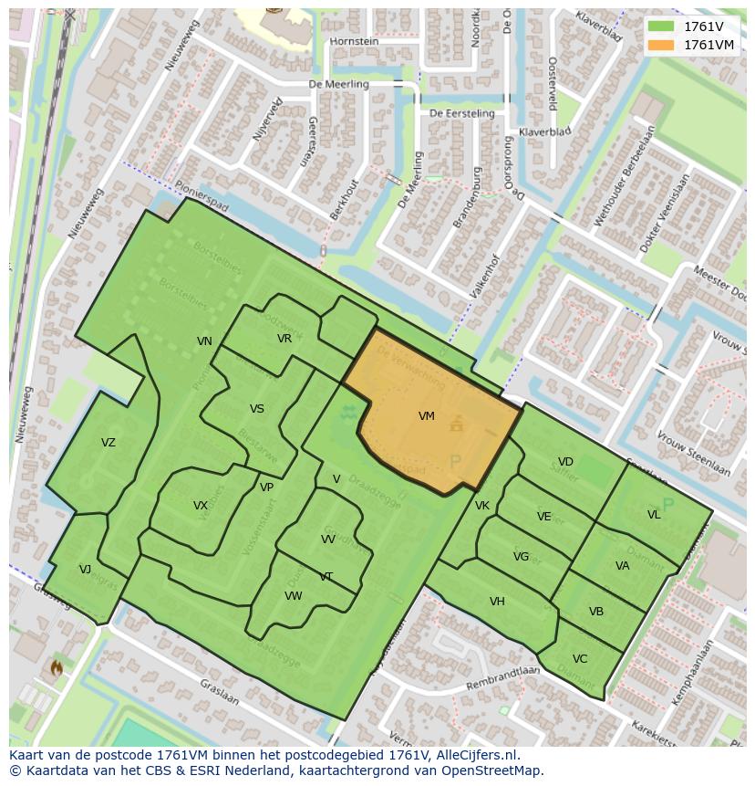 Afbeelding van het postcodegebied 1761 VM op de kaart.
