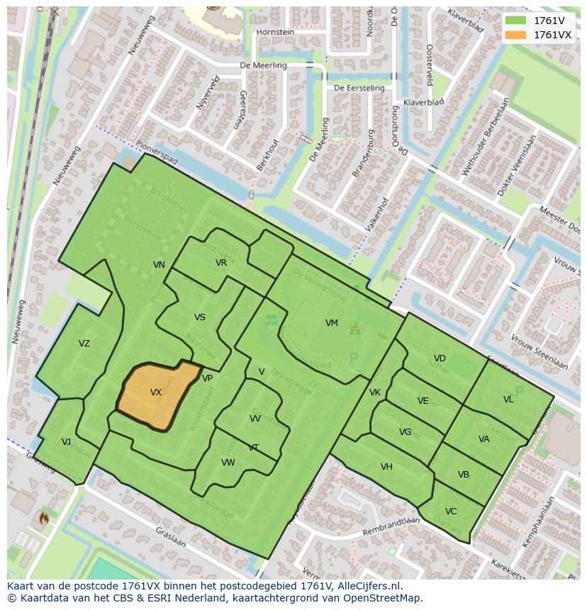 Afbeelding van het postcodegebied 1761 VX op de kaart.