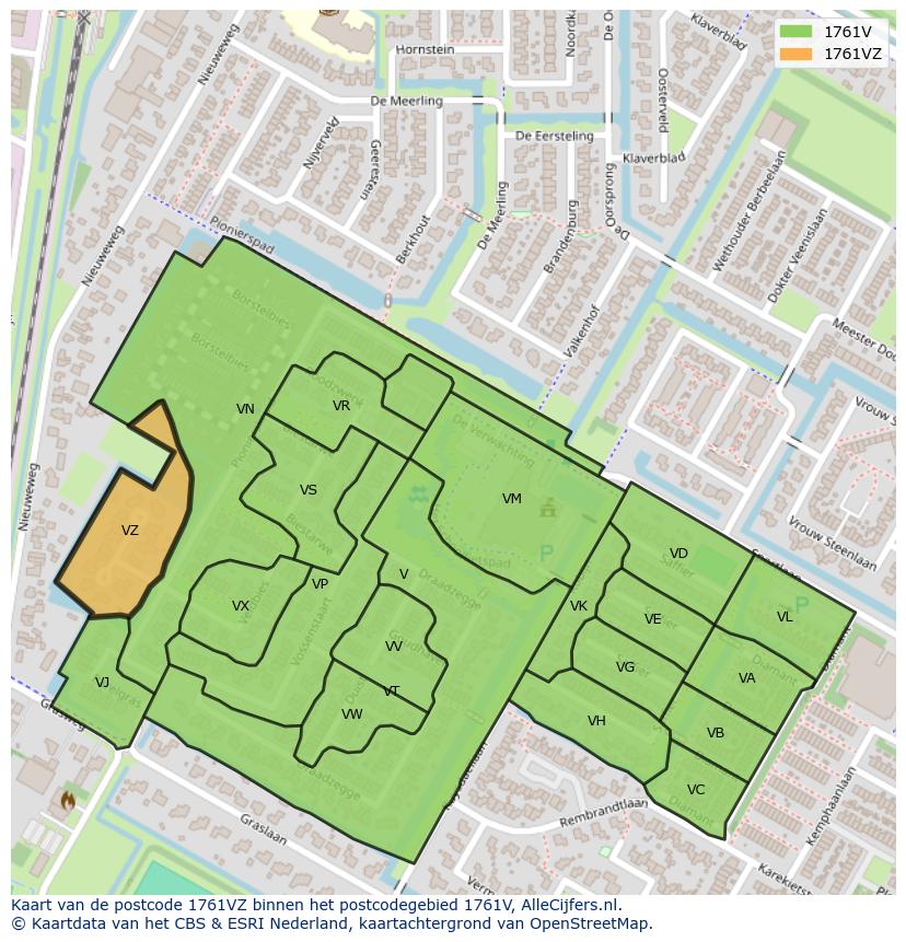 Afbeelding van het postcodegebied 1761 VZ op de kaart.