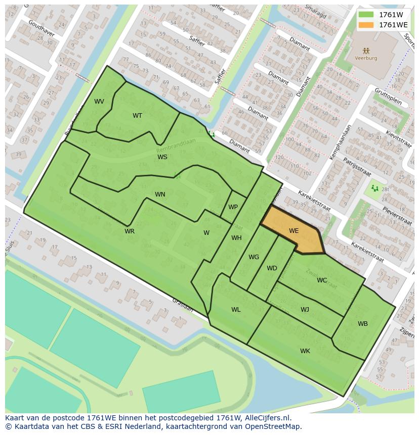 Afbeelding van het postcodegebied 1761 WE op de kaart.