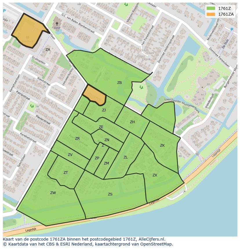 Afbeelding van het postcodegebied 1761 ZA op de kaart.