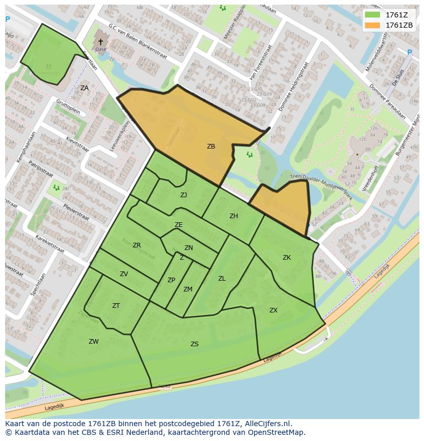 Afbeelding van het postcodegebied 1761 ZB op de kaart.